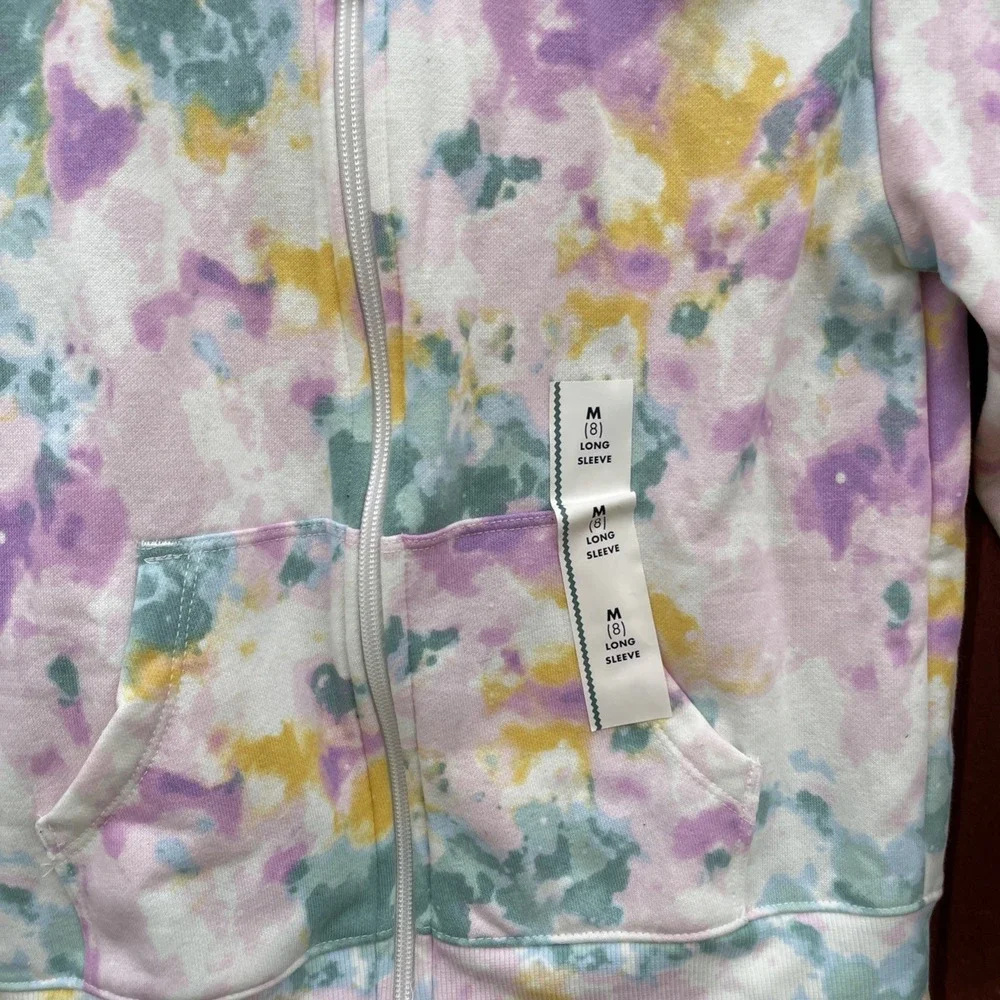 Cat & Jack Girls Tie Dye Full Zip Jacket Long Sleeve Pastel Medium 8 NWT